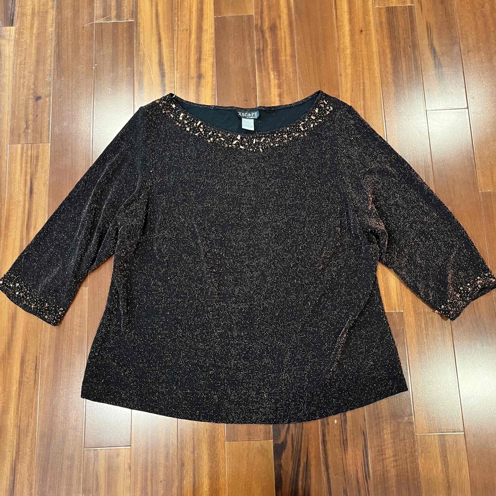 XScape Lawrence Kurtz‎ Black Sparkly Blouse Top Embellished Stone Plus Size 3X